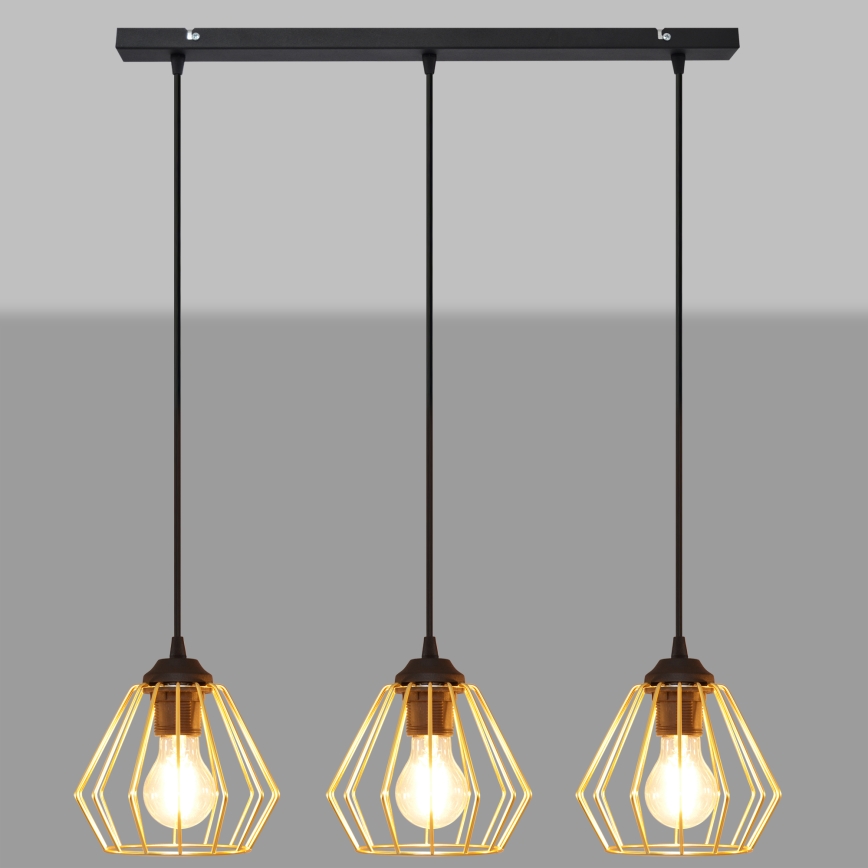 Candelabro suspenso AGAT 3xE27/15W/230V dourado/preto