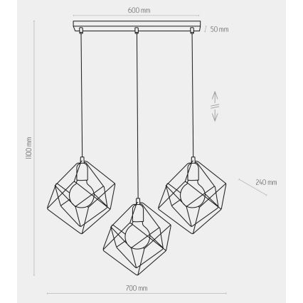 Candelabro suspenso ALAMBRE 3xE27/60W/230V