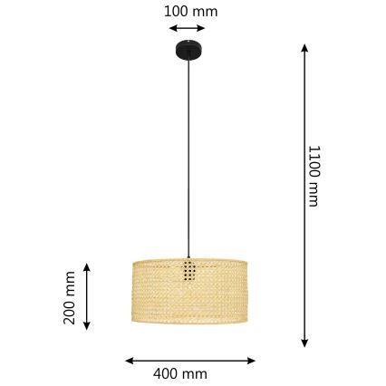 Candelabro suspenso ALBA 1xE27/15W/230V diâmetro 40 cm vime/preto