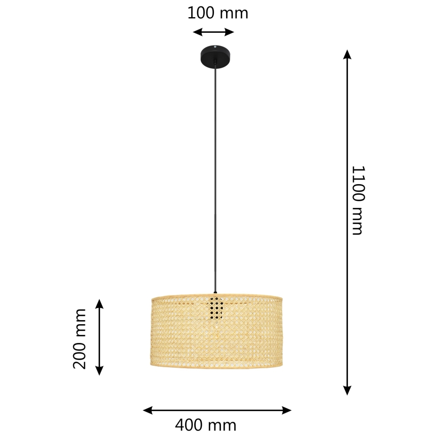 Candelabro suspenso ALBA 1xE27/15W/230V diâmetro 40 cm vime/preto