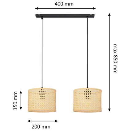 Candelabro suspenso ALBA 2xE27/15W/230V vime/preto