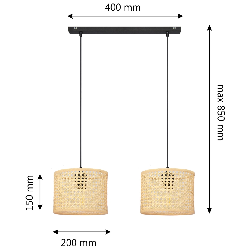 Candelabro suspenso ALBA 2xE27/15W/230V vime/preto