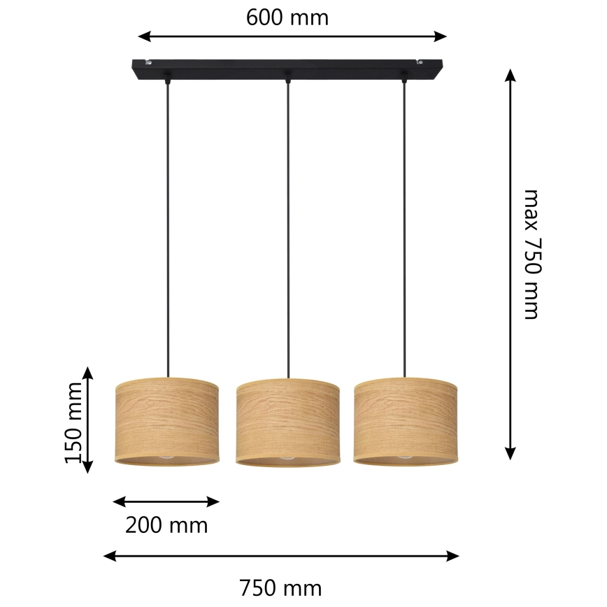 Candelabro suspenso ALBA 3xE27/15W/230V castanho/preto
