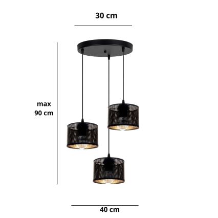 Candelabro suspenso ALDO 3xE27/60W/230V diâmetro 40 cm preto
