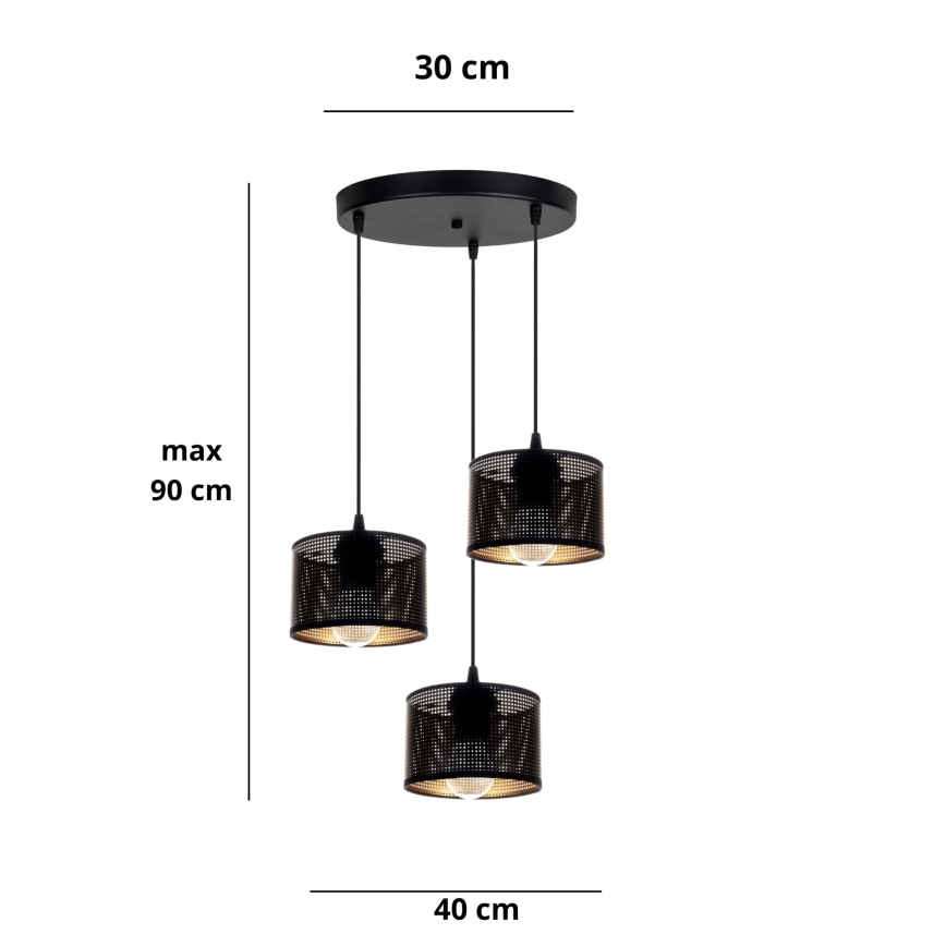 Candelabro suspenso ALDO 3xE27/60W/230V diâmetro 40 cm preto