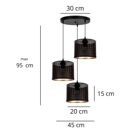 Candelabro suspenso ALDO 3xE27/60W/230V diâmetro 45 cm preto