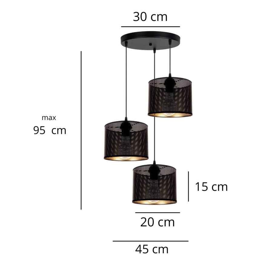 Candelabro suspenso ALDO 3xE27/60W/230V diâmetro 45 cm preto