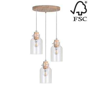 Candelabro suspenso ALESSANDRO 3xE27/60W/230V carvalho - certificado por FSC