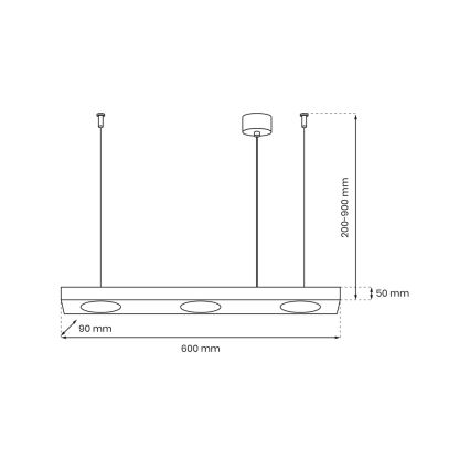 Candelabro suspenso ALEXANDER 3xGX53/12W/230V preto