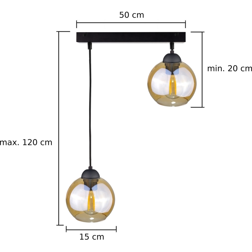 Candelabro suspenso AMBRE BLACK 2xE27/60W/230V