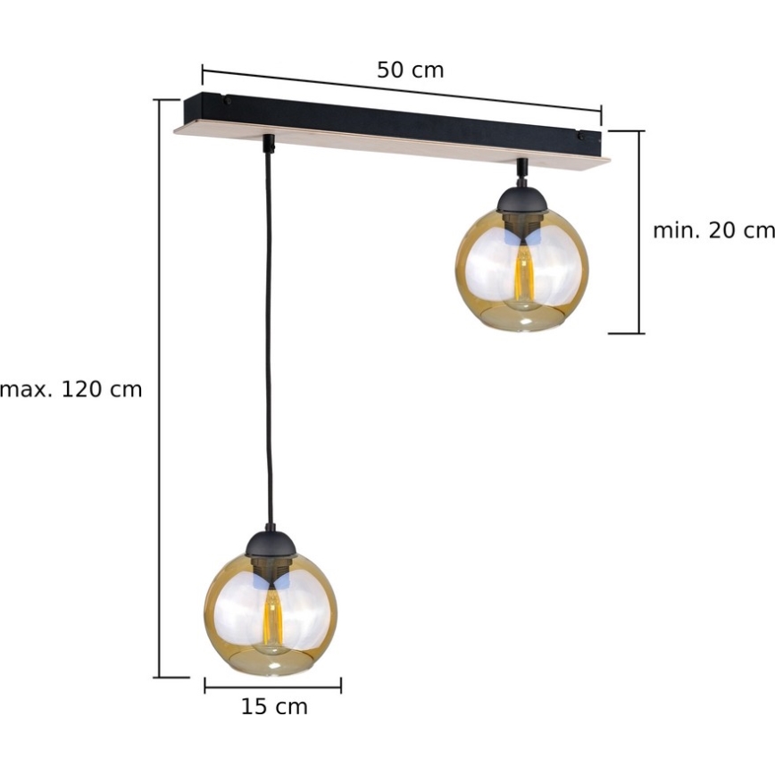 Candelabro suspenso AMBRE WOOD 2xE27/60W/230V