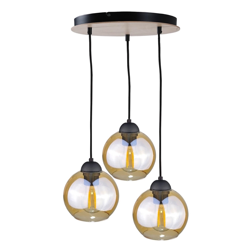 Candelabro suspenso AMBRE WOOD 3xE27/60W/230V diâmetro 30 cm