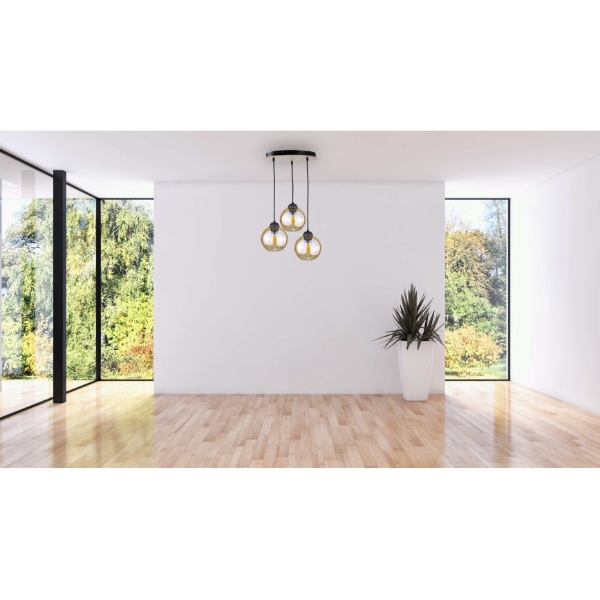 Candelabro suspenso AMBRE WOOD 3xE27/60W/230V diâmetro 30 cm