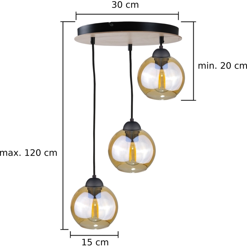 Candelabro suspenso AMBRE WOOD 3xE27/60W/230V diâmetro 30 cm