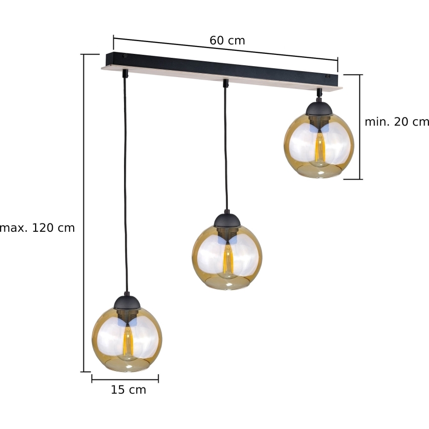 Candelabro suspenso AMBRE WOOD 3xE27/60W/230V