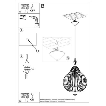 Candelabro suspenso APRILLA 1xE27/60W/230V