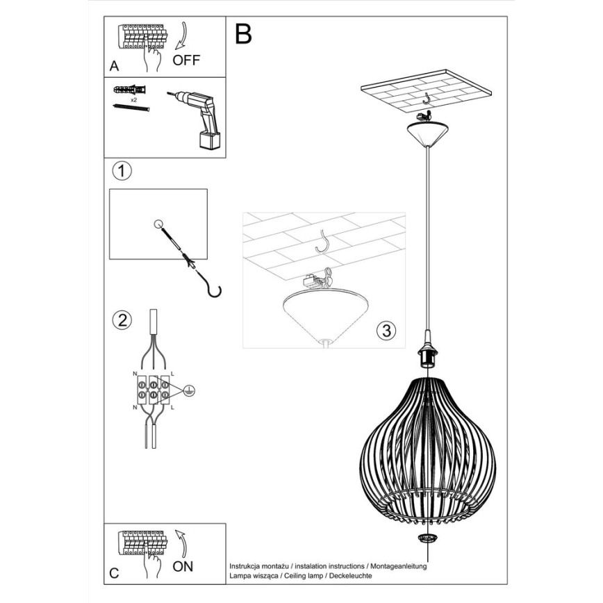 Candelabro suspenso APRILLA 1xE27/60W/230V