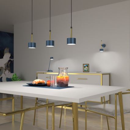 Candelabro suspenso ARENA 3xGX53/11W/230V azul/dourado