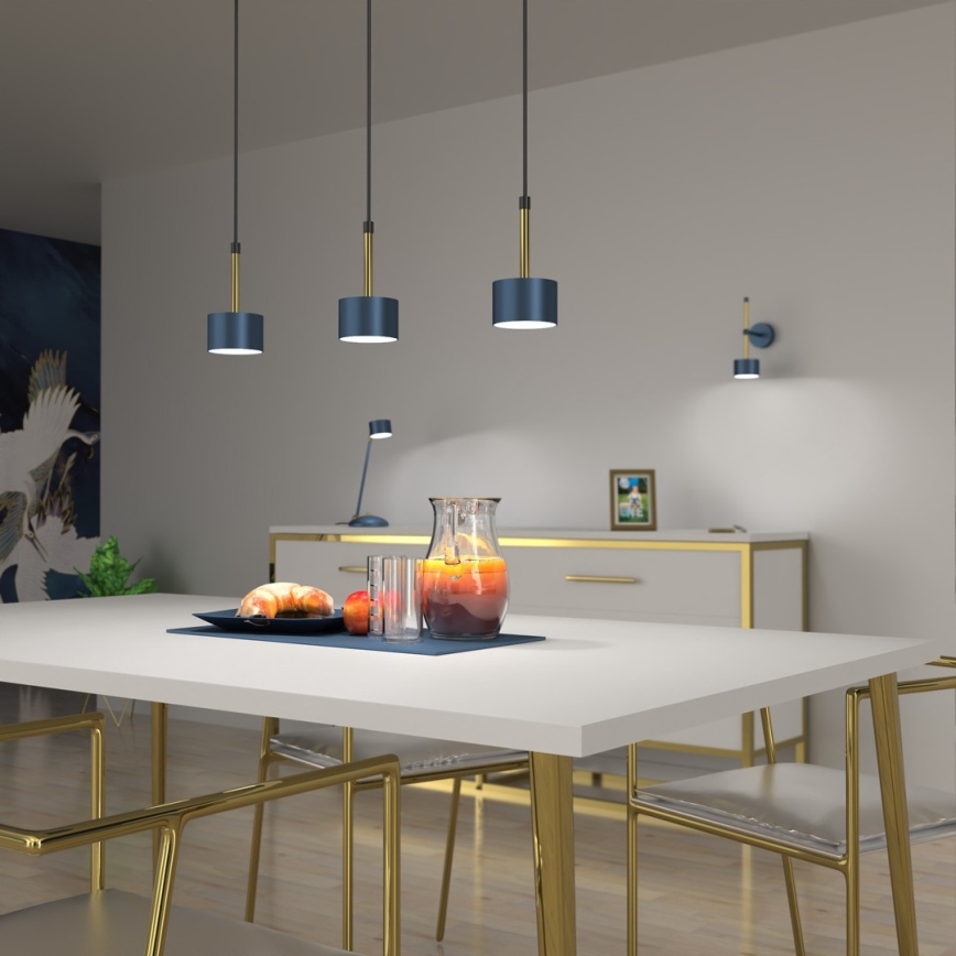 Candelabro suspenso ARENA 3xGX53/11W/230V azul/dourado
