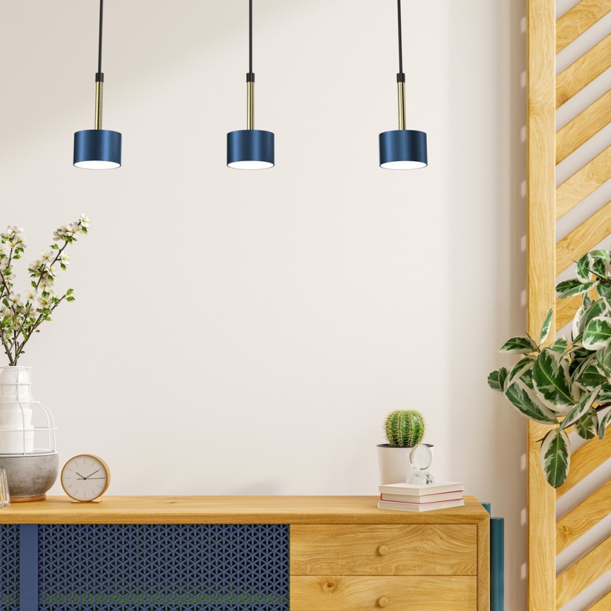 Candelabro suspenso ARENA 3xGX53/11W/230V azul/dourado