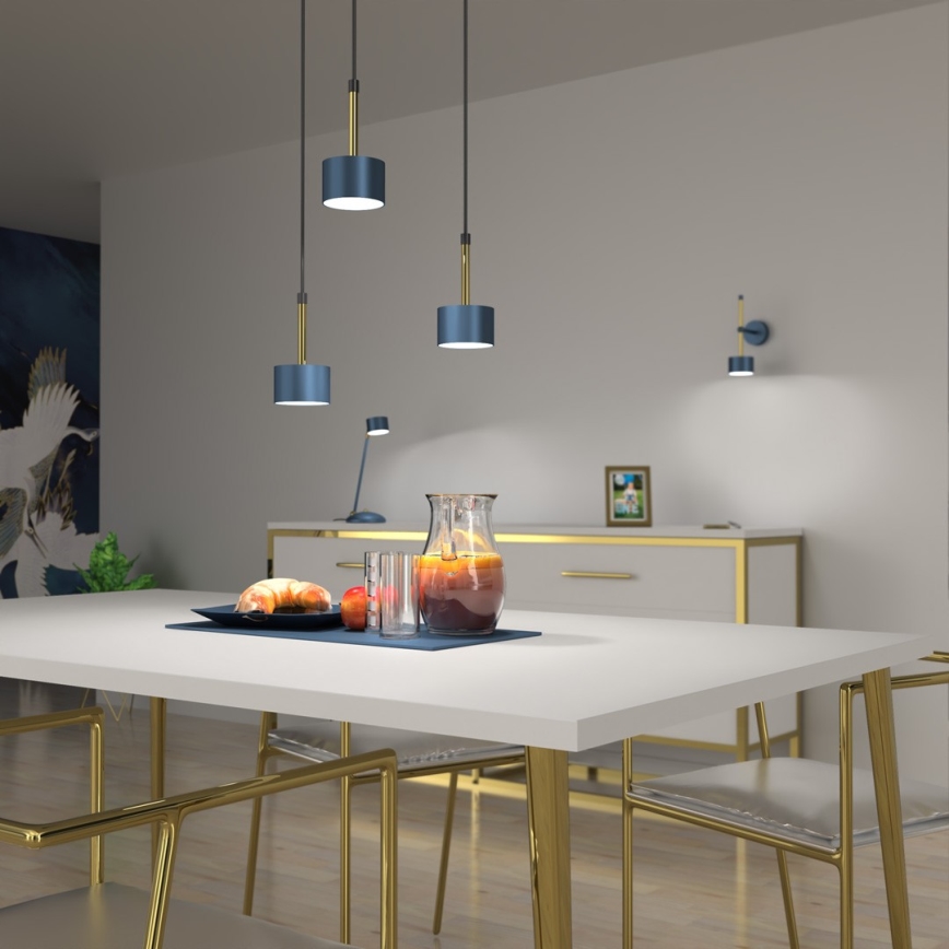 Candelabro suspenso ARENA 3xGX53/11W/230V azul/dourado