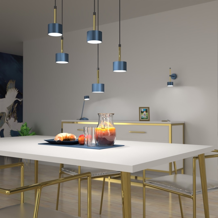 Candelabro suspenso ARENA 5xGX53/11W/230V azul/dourado