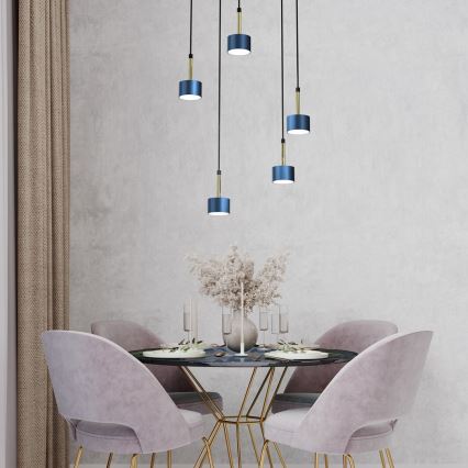 Candelabro suspenso ARENA 5xGX53/11W/230V azul/dourado