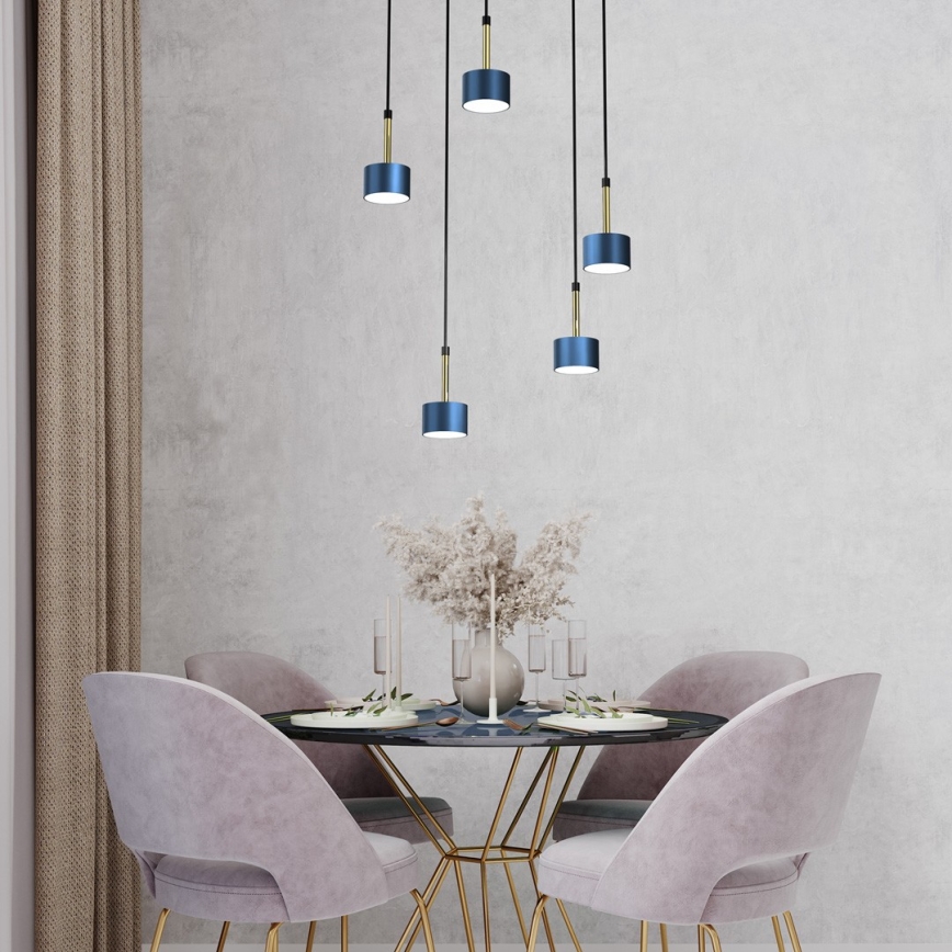 Candelabro suspenso ARENA 5xGX53/11W/230V azul/dourado