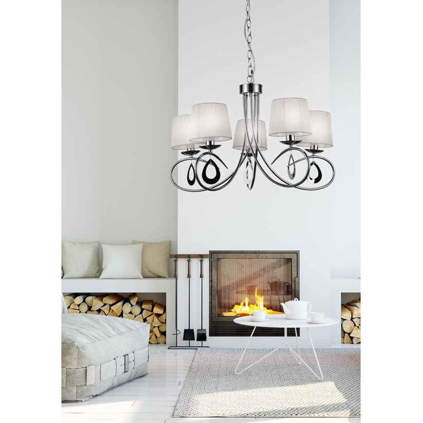 Candelabro suspenso ARNIKA 5xE14/40W/230V cromado mate/branco