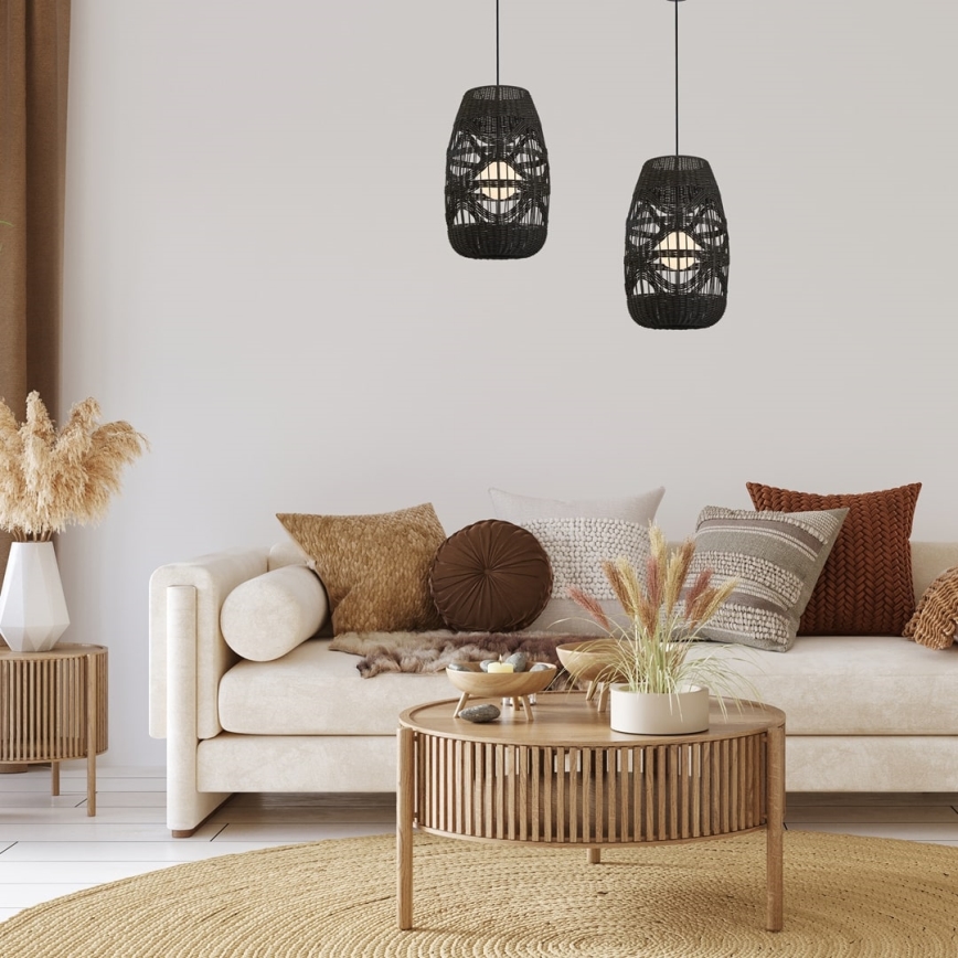 Candelabro suspenso ARONA 1xG9/9W/230V diâmetro 25 cm vime/preto