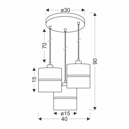 Candelabro suspenso ASSAM 3xE27/60W/230V preto