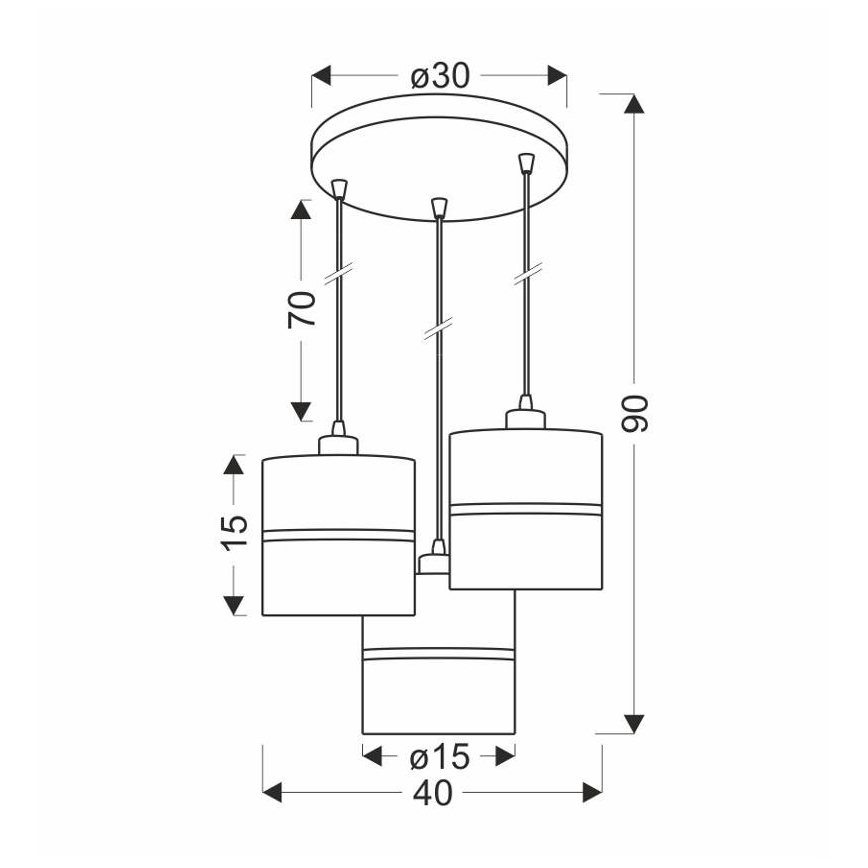 Candelabro suspenso ASSAM 3xE27/60W/230V preto