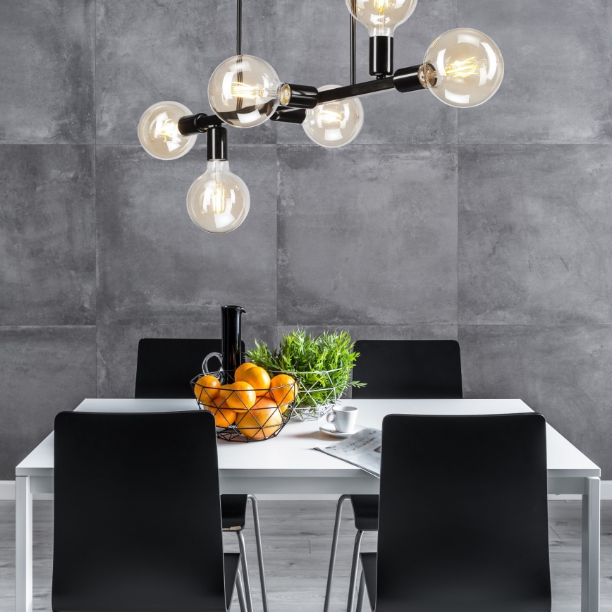 Candelabro suspenso ASTRID 6xE27/60W/230V preto