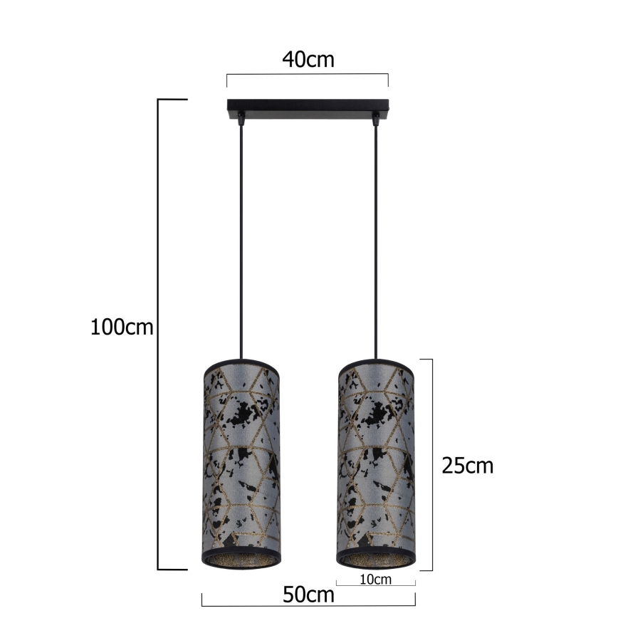 Candelabro suspenso AVALO 2xE27/60W/230V cinzento/preto