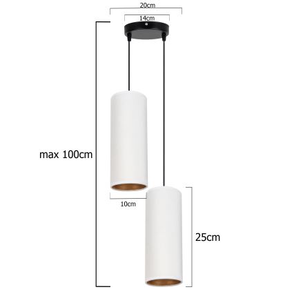 Candelabro suspenso AVALO 2xE27/60W/230V diâmetro 20 cm branco