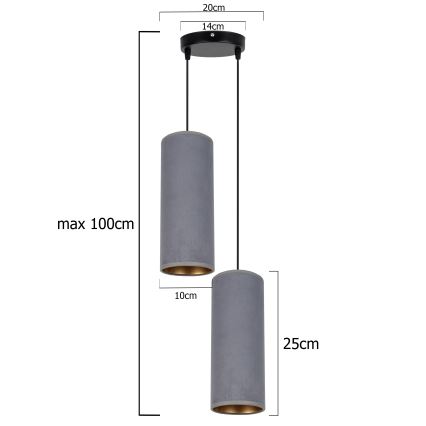 Candelabro suspenso AVALO 2xE27/60W/230V diâmetro 20 cm cinzento