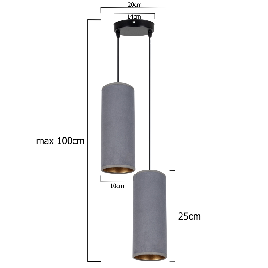 Candelabro suspenso AVALO 2xE27/60W/230V diâmetro 20 cm cinzento