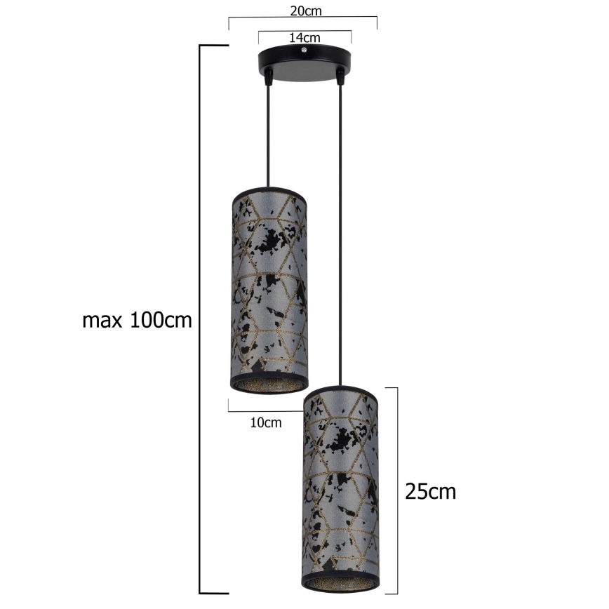 Candelabro suspenso AVALO 2xE27/60W/230V diâmetro 20 cm cinzento/preto