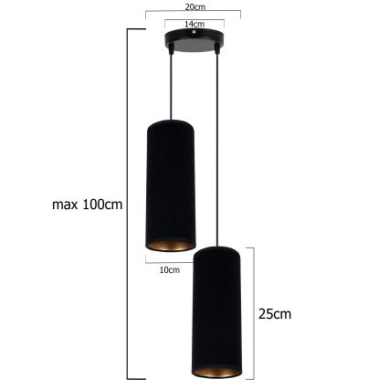 Candelabro suspenso AVALO 2xE27/60W/230V diâmetro 20 cm preto