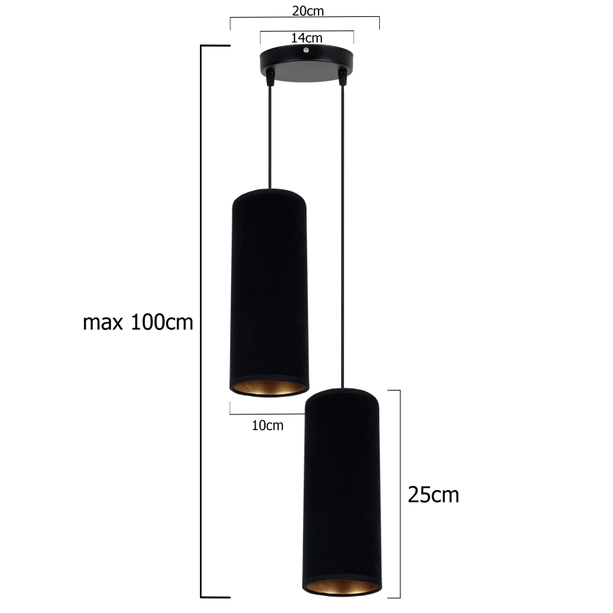 Candelabro suspenso AVALO 2xE27/60W/230V diâmetro 20 cm preto