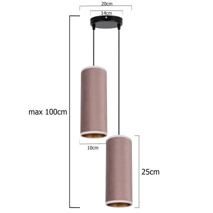 Candelabro suspenso AVALO 2xE27/60W/230V diâmetro 20 cm rosa