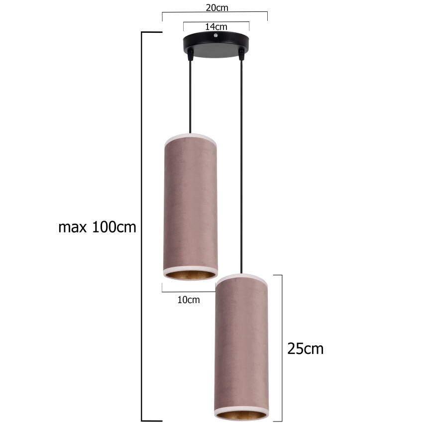 Candelabro suspenso AVALO 2xE27/60W/230V diâmetro 20 cm rosa
