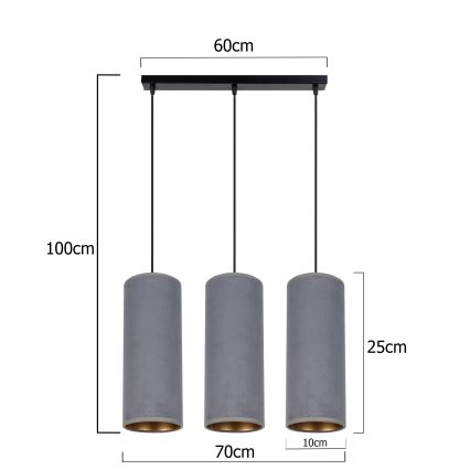 Candelabro suspenso AVALO 3xE27/60W/230V cinzento