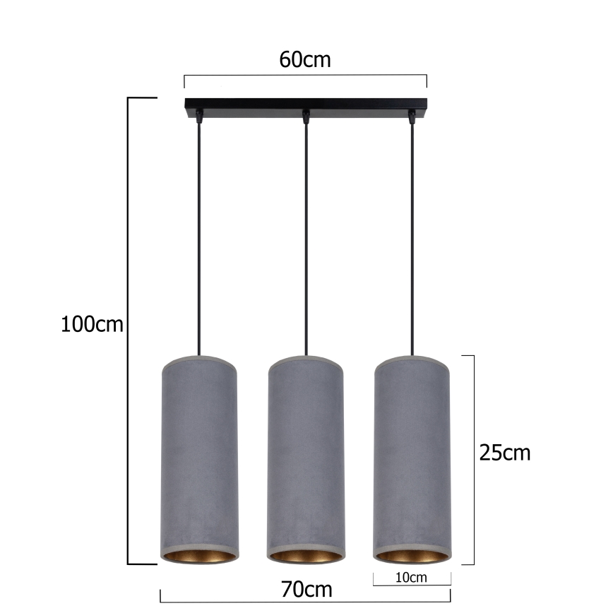 Candelabro suspenso AVALO 3xE27/60W/230V cinzento