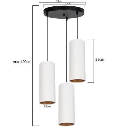 Candelabro suspenso AVALO 3xE27/60W/230V diâmetro 35 cm branco