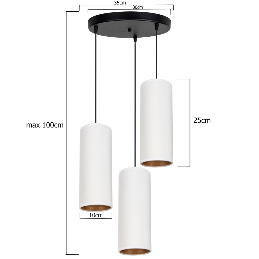 Candelabro suspenso AVALO 3xE27/60W/230V diâmetro 35 cm branco