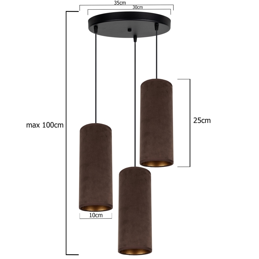 Candelabro suspenso AVALO 3xE27/60W/230V diâmetro 35 cm castanho