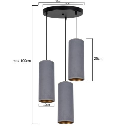 Candelabro suspenso AVALO 3xE27/60W/230V diâmetro 35 cm cinzento