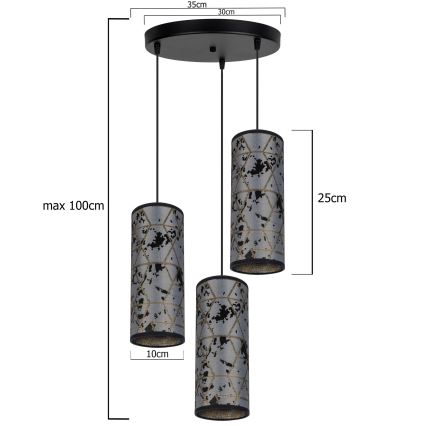 Candelabro suspenso AVALO 3xE27/60W/230V diâmetro 35 cm cinzento/preto