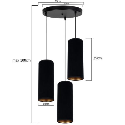 Candelabro suspenso AVALO 3xE27/60W/230V diâmetro 35 cm preto